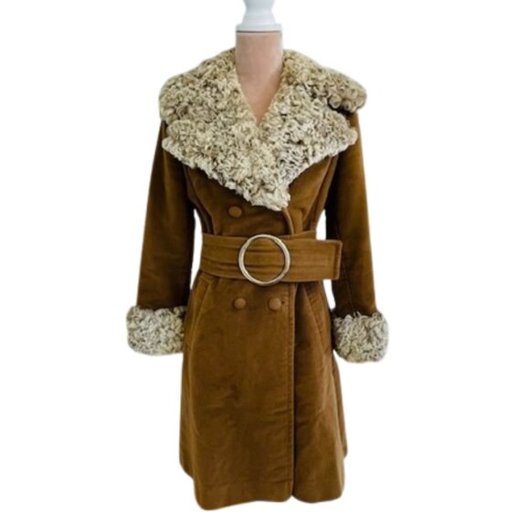 Vintage Jackets & Blazers - Vintage Penny Lane 1960's Persian Curly Lamb Fur Faux Suede Coat Small
